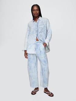 GAP Crinkle Gauze Denim Oversized Shirt Marble Blue Wash 2