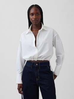 Poplin Oversized Tie-Hem Crop Shirt