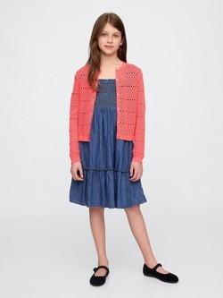 GAP Girls Pointelle Cardigan Fresh Coral 4