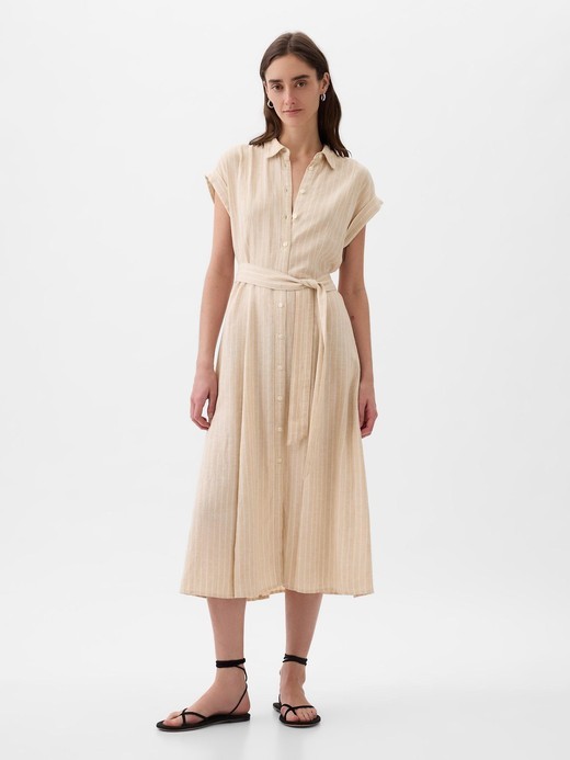 Image for Linen-Blend Midi Shirtdress from Gap