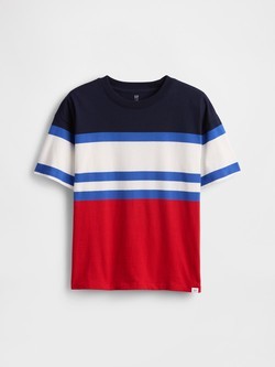 GAP Relaxed majica s kratkimi rokavi za dečke Modra - Blue Green Stripe 4