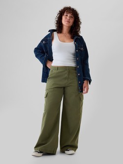 GAP Ženske široke cargo hlače Zelena - Olive Green 5