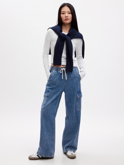 Image for High Rise Wide-Leg Pull-On Jeans with Washwell from Gap