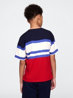 GAP Relaxed majica s kratkimi rokavi za dečke Modra - Blue Green Stripe 2