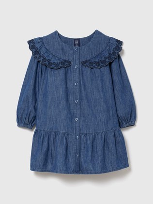 Denim obleka z naborki za malčice