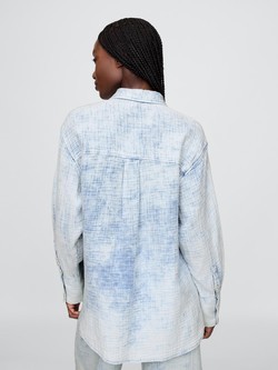 GAP Crinkle Gauze Denim Oversized Shirt Marble Blue Wash 3