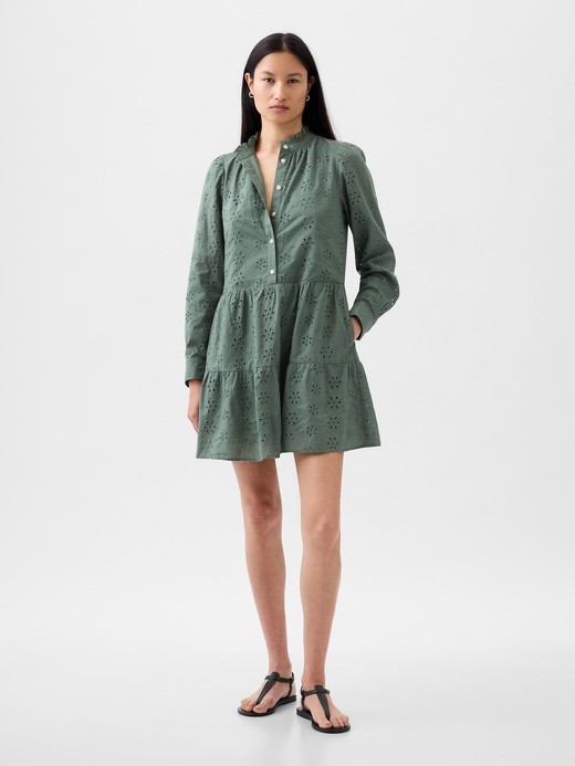 Image for Eyelet Tiered Mini Shirtdress from Gap
