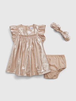 Baby Metallic Shine Flutter Dress Set