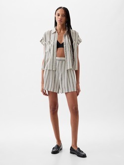 Linen-Blend Cropped Shirt