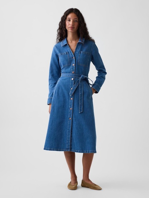 Slika za Ženska denim srajčna obleka s pasom od Gap