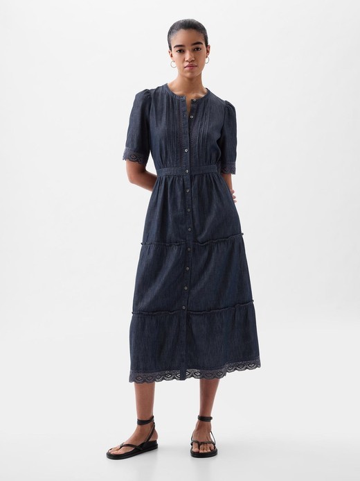Image for Lace Denim Midi Dress from Gap