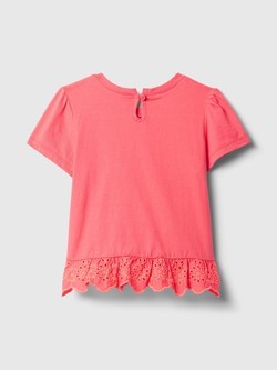 GAP Majica s kratkimi rokavi in vezenim naborkom za malčice Roza - Fresh Coral 2