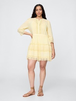GAP Ženska mini obleka s čipkastimi vstavki Rumena - Pale Banana Yellow 5