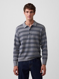 Moški relaxed fit pleten pulover s polo ovratnikom