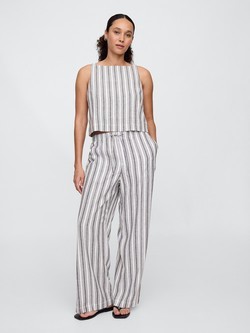 GAP Top brez rokavov iz lanene mešanice Siva - White W Grey Stripes 3