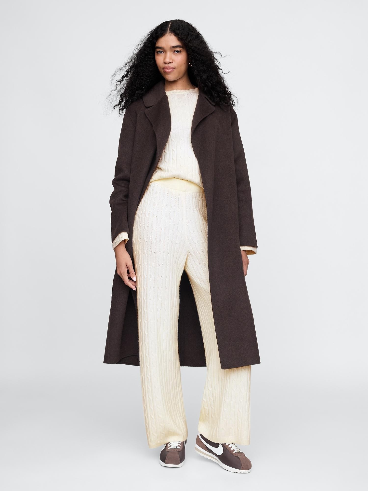 GAP CashSoft Cable-Knit Sweater Pants Cream Beige 