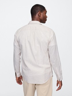 GAP Linen-Blend Shirt in Standard Fit Tonal Khaki Stripe 2