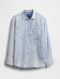 GAP Crinkle Gauze Denim Oversized Shirt Marble Blue Wash 4