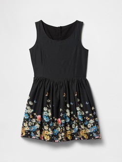 GAP Rožasta obleka iz lana in bombaža za deklice Črna - Black Floral 2