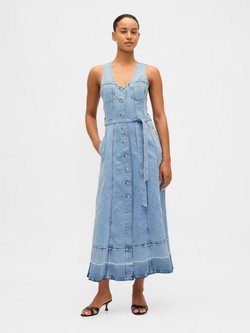 Denim Tie-Belt Button-Front Midi Dress