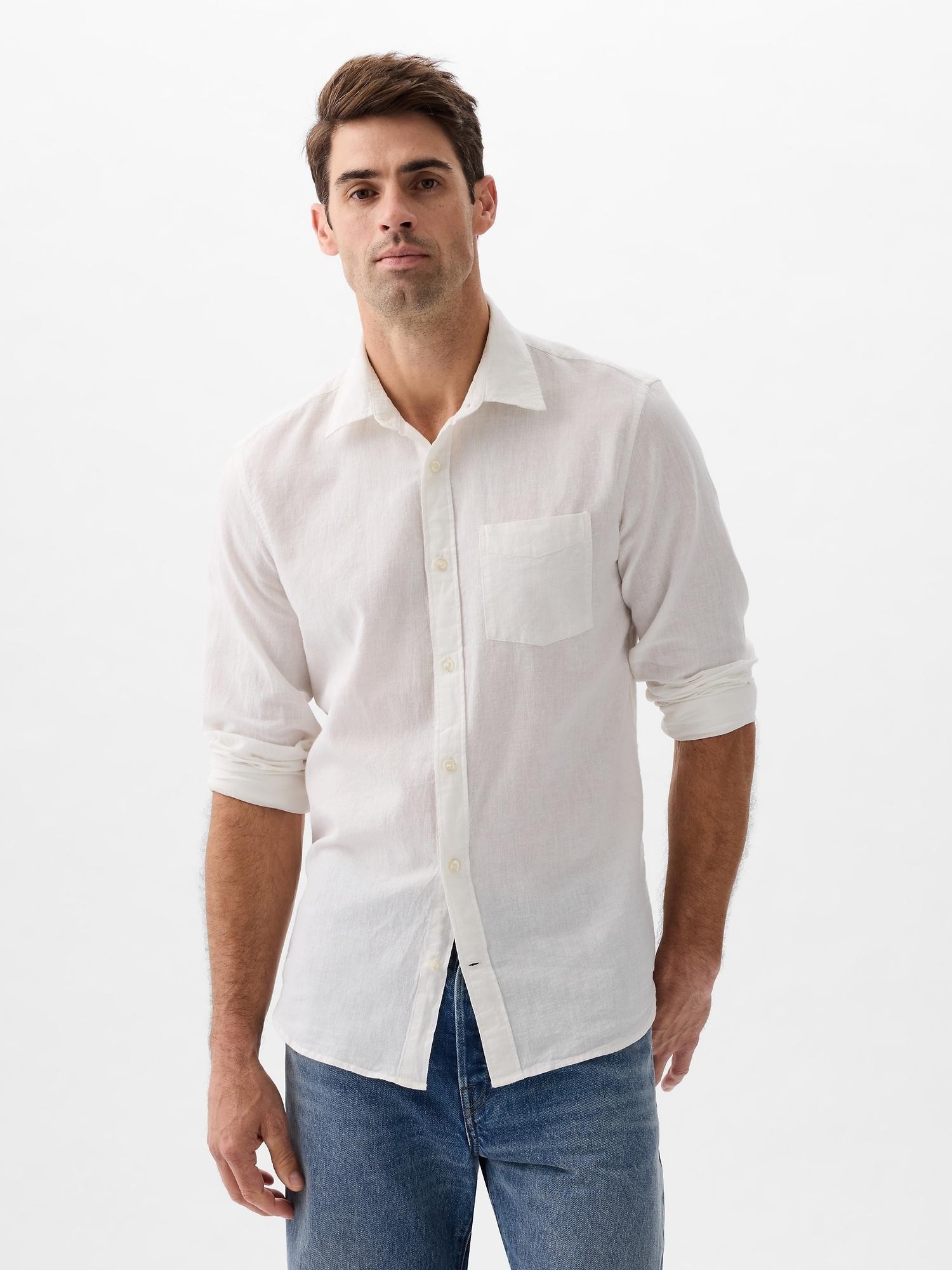 GAP Moška srajca iz lanene mešanice Bela - New Off White 