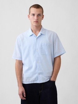 Linen-Cotton Relaxed Straight-Hem Shirt