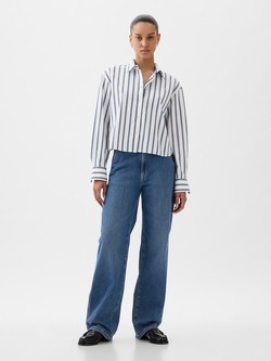 GAP Ženska cropped srajca z dolgimi rokavi Modra - Blue &amp; White Stripe 3