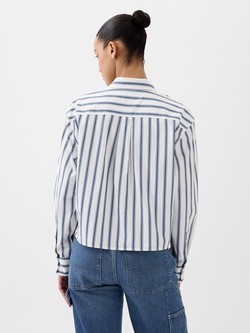 GAP Ženska cropped srajca z dolgimi rokavi Modra - Blue &amp; White Stripe 2