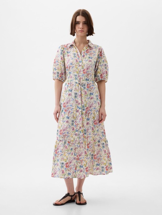 Image for Puff Sleeve Midi Shirt Dress from Gap