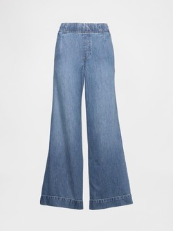 GAP Ženske UltraSoft baggy jeans hlače z gubami Modra - Medium Indigo 7