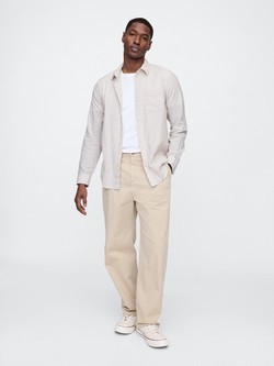 GAP Linen-Blend Shirt in Standard Fit Tonal Khaki Stripe 4
