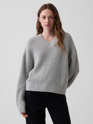 Ženski oversized fit pleten bombažen pulover