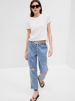 Mid Rise Easy Denim Utility Jeans