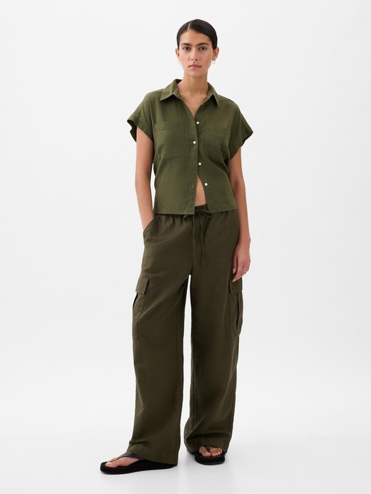 Image for Linen-Cotton Pull-On Cargo Pants from Gap