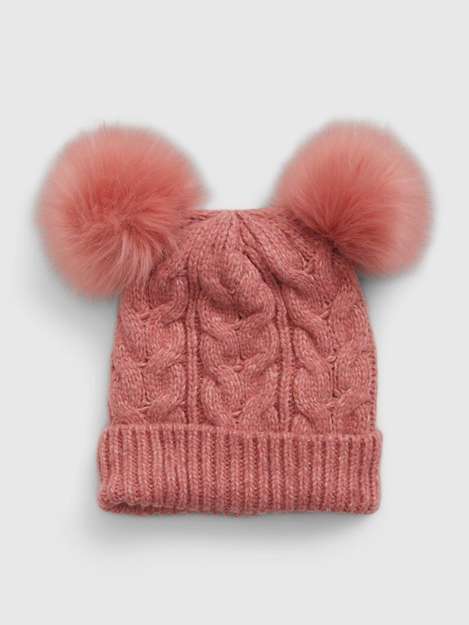 Image for Toddler 100% Recycled Double-Pom Cable-Knit Beanie from Gap