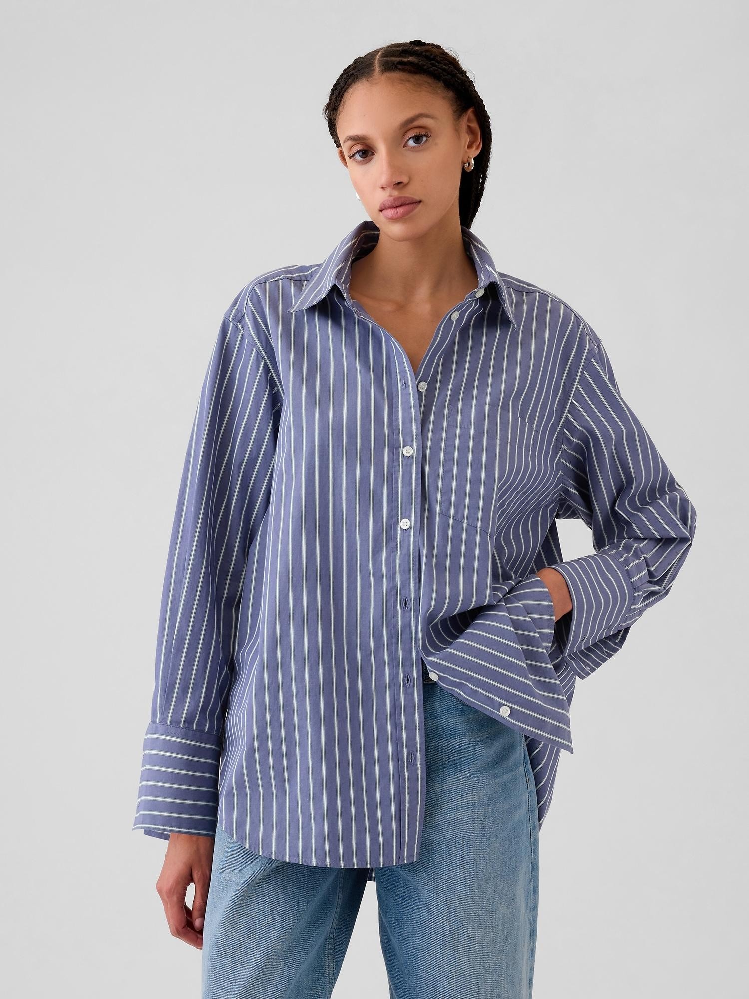 GAP Organic Cotton Big Shirt Blue Stripe 